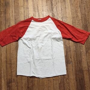 Vintage Single Stitch Made In USA T-shirt Long Sleeves Red And White Ring Collar